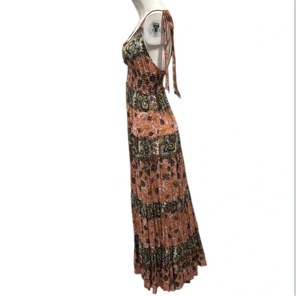 Free People Let’s Smock About It Boho Tiered Mixed Print Maxi Dress Size Small - Picture 9 of 14